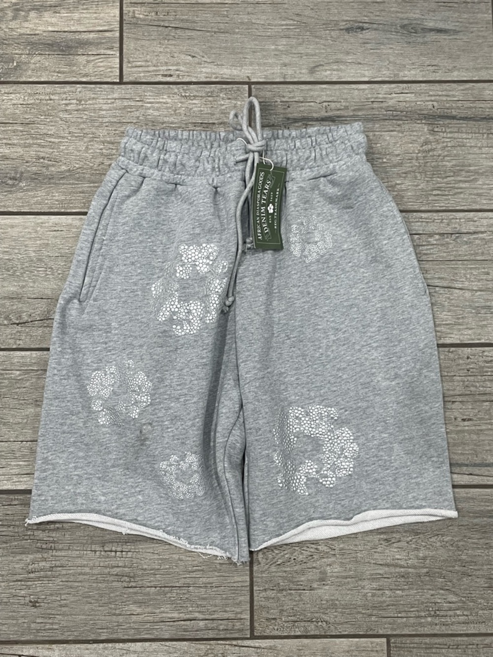 Men's Gray Denim Tears Drawstring Shorts